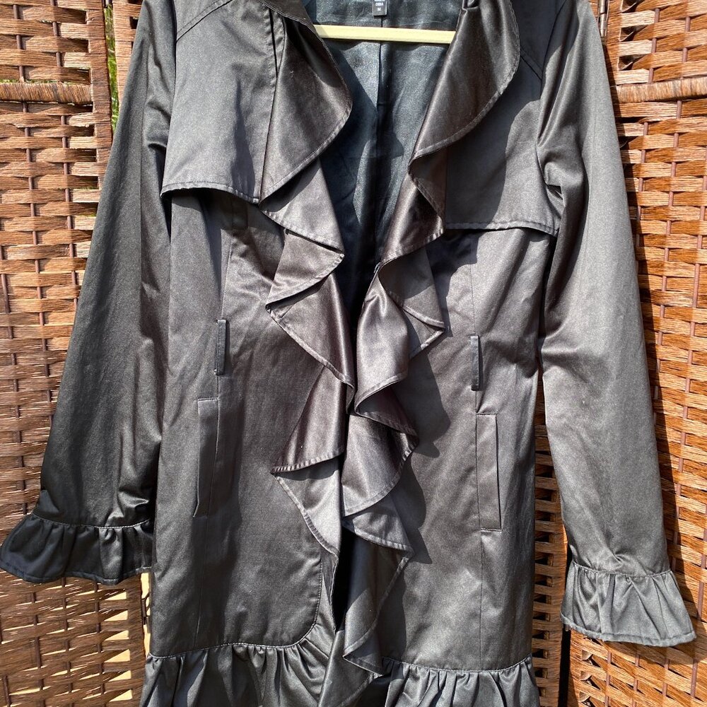 Vintage Bebe Black Ruffle Trench coat, Size M